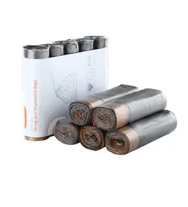 Joybos 75 Count Drawstring Trash Bags - 5 Rolls of Heavy Duty Leak-Proof Garbage Bags, Thick Gray Bin Liners for Kitchen & Bathroom (15pcs/Roll)