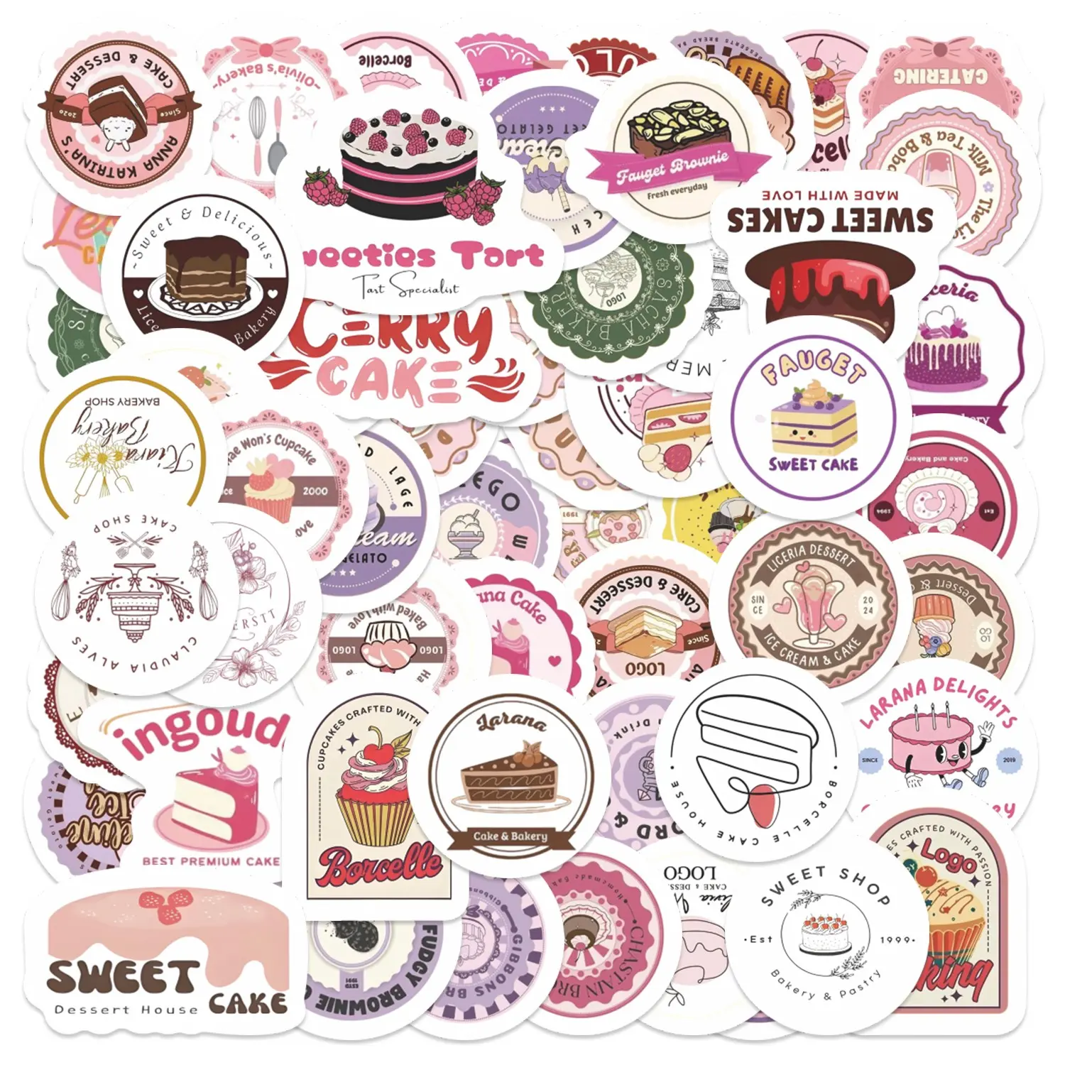 68pcs Vintage Bakery Cake Stickers Pack, Waterproof Sweet Treat Label Decals for Laptop, Water Bottle, Journal & Scrapbook, Baking Lover Gift