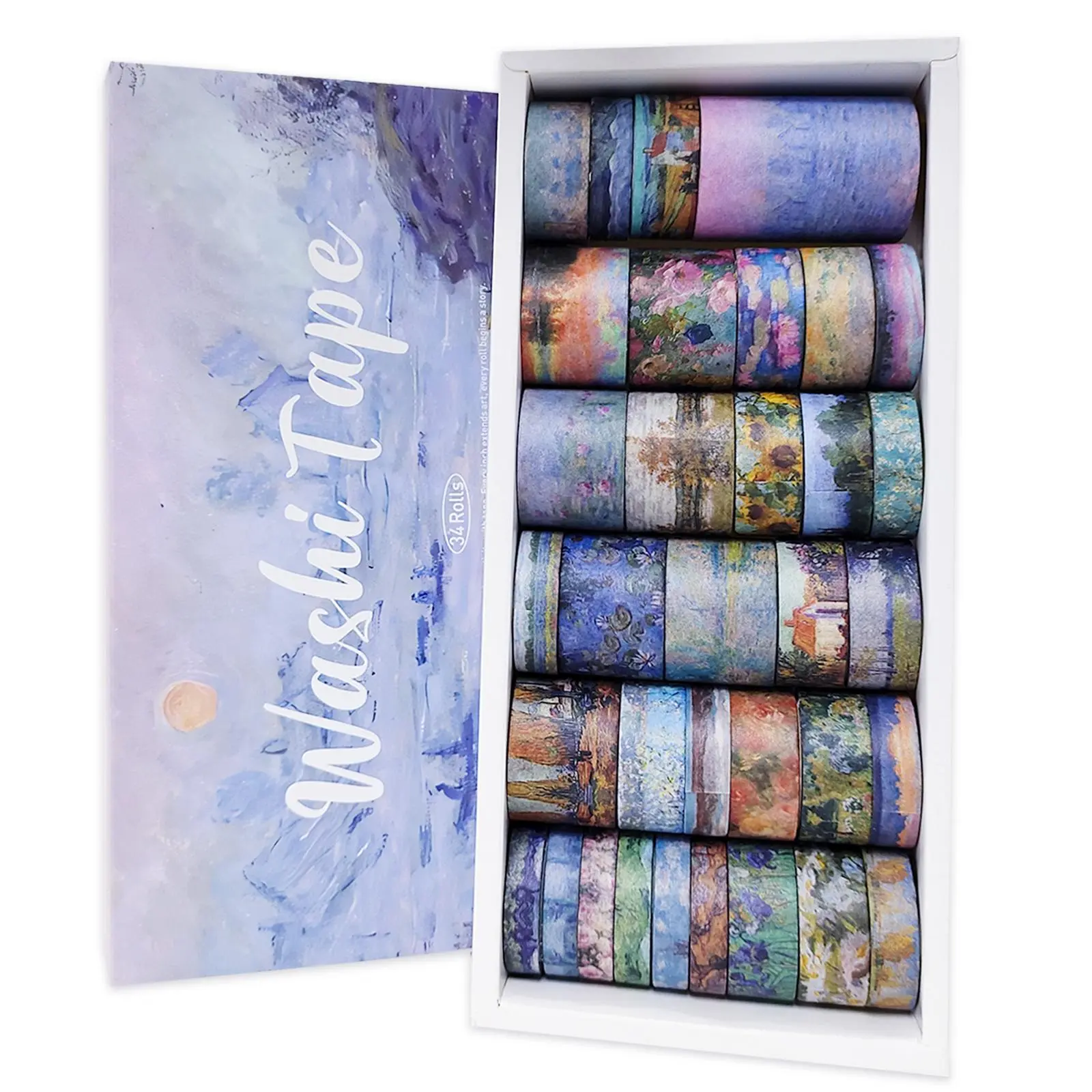 PRSTINCOL 34-Roll Traditional Floral Decorative Washi Tape Set - Classical Colorful Watercolor-Oil Painting Adhesive Decals, Scrapbook Materials for Junk Journaling, Easter DIY Projects to Add a Creative Touch, Watercolor Art