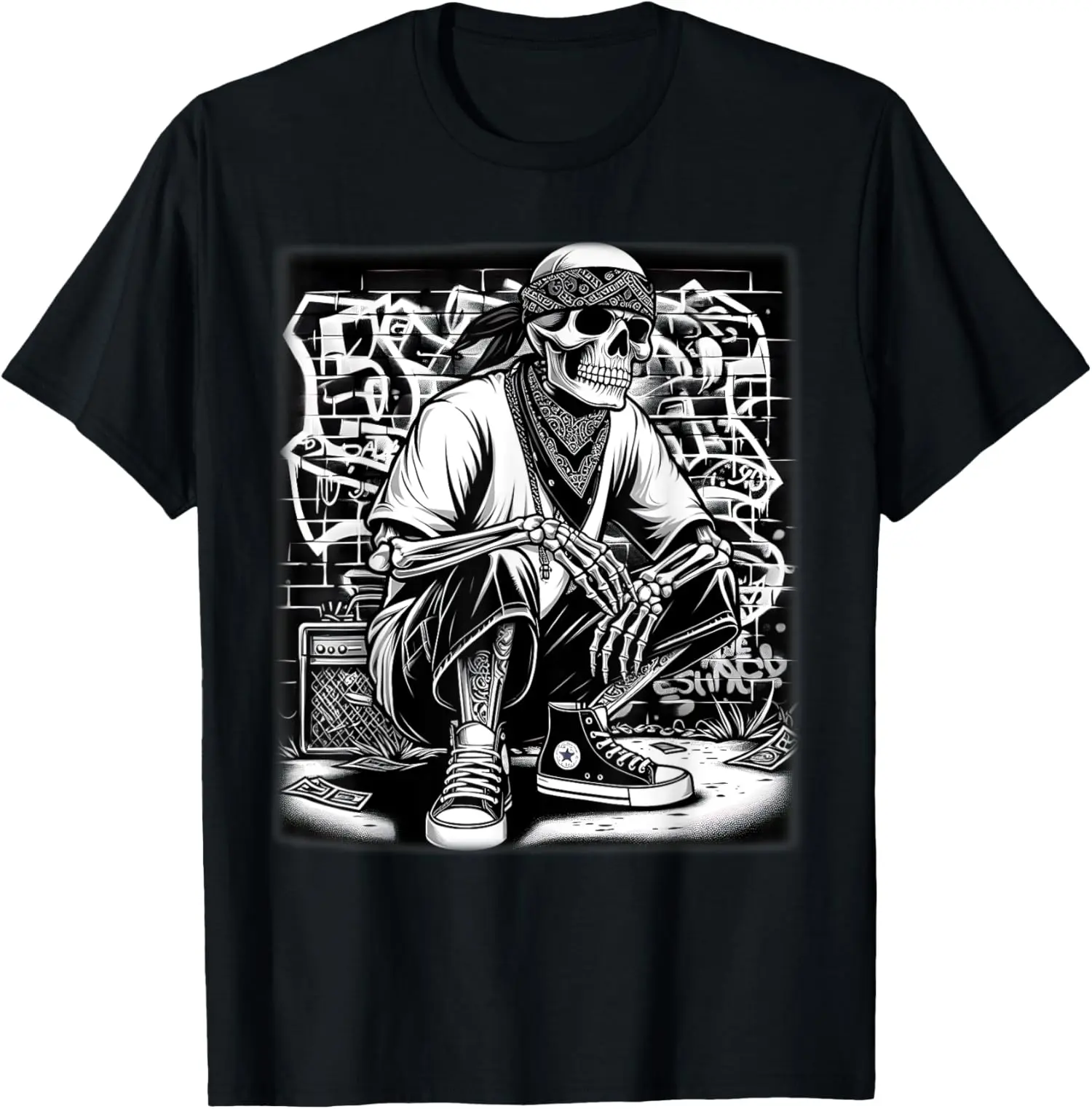 Mexican Gangster Shirt Cool Cholo Chicano Skeleton Con Safos T-Shirt Casual Crewneck