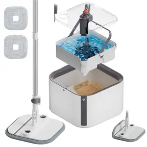 Rotating Mop and Bucket with Detachable Inner Bucket Suitable for Home and Office Cleaning Portable Mop Base Cleaning Adjustable Handle Rotates 360 Degrees° Cloud Mop Head Dry and Wet Separation Self-Standing with Brush Silicone
