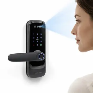 Smart Door Lock with Palm Vein Fingerprint & Face Recognition IP53 Waterproof 2K Camera Video Doorbell Keyless Entry App Control for Front Door Bedroom Apartment Office Garage Locks Biometric Security