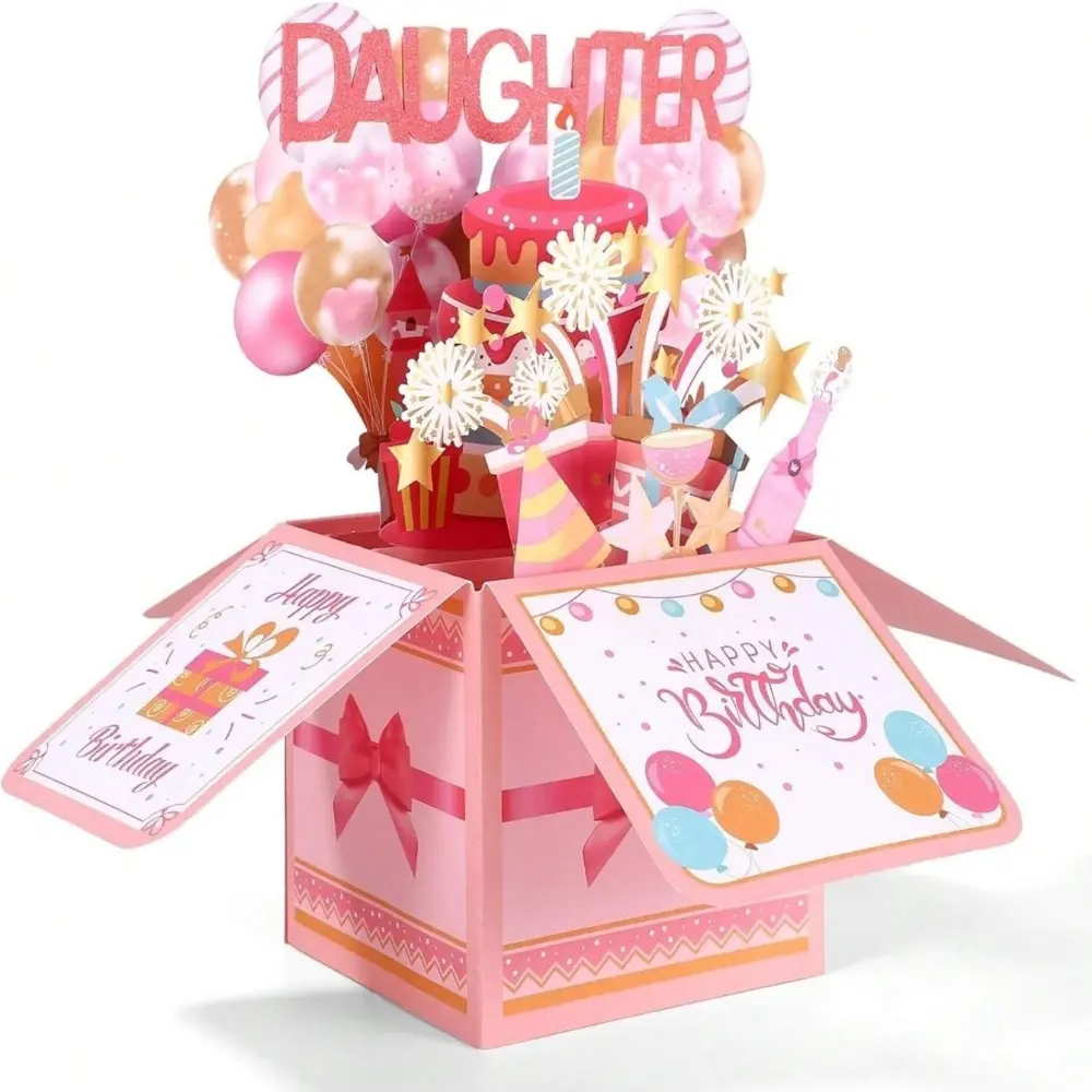 1pc Happy Birthday Daughter Pop-Up Card, Personalized 3D Birthday Interactive Greeting Card with Envelope, Keepsake Gift for Daughter from Parents, Fun Party Decoration Card with Custom Message Birthday Cards