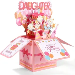 1pcHappy Birthday Daughter Pop Up Card, Personalized 3D Birthday Greeting Card with Envelope Fun Party Cards Creative Gift for Daughter from Parents Party Decoration KeepsakeBaby growth souvenirs, baby shower decorations, birthday gifts for daughters