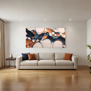 Modern abstract bubble wall art with a vibrant white, blue and orange geometric design - framed canvas decor for your living room, bedroom or office - solid wood frame, easy to hang, bedroom wall art| abstract wall art| canvas wall art