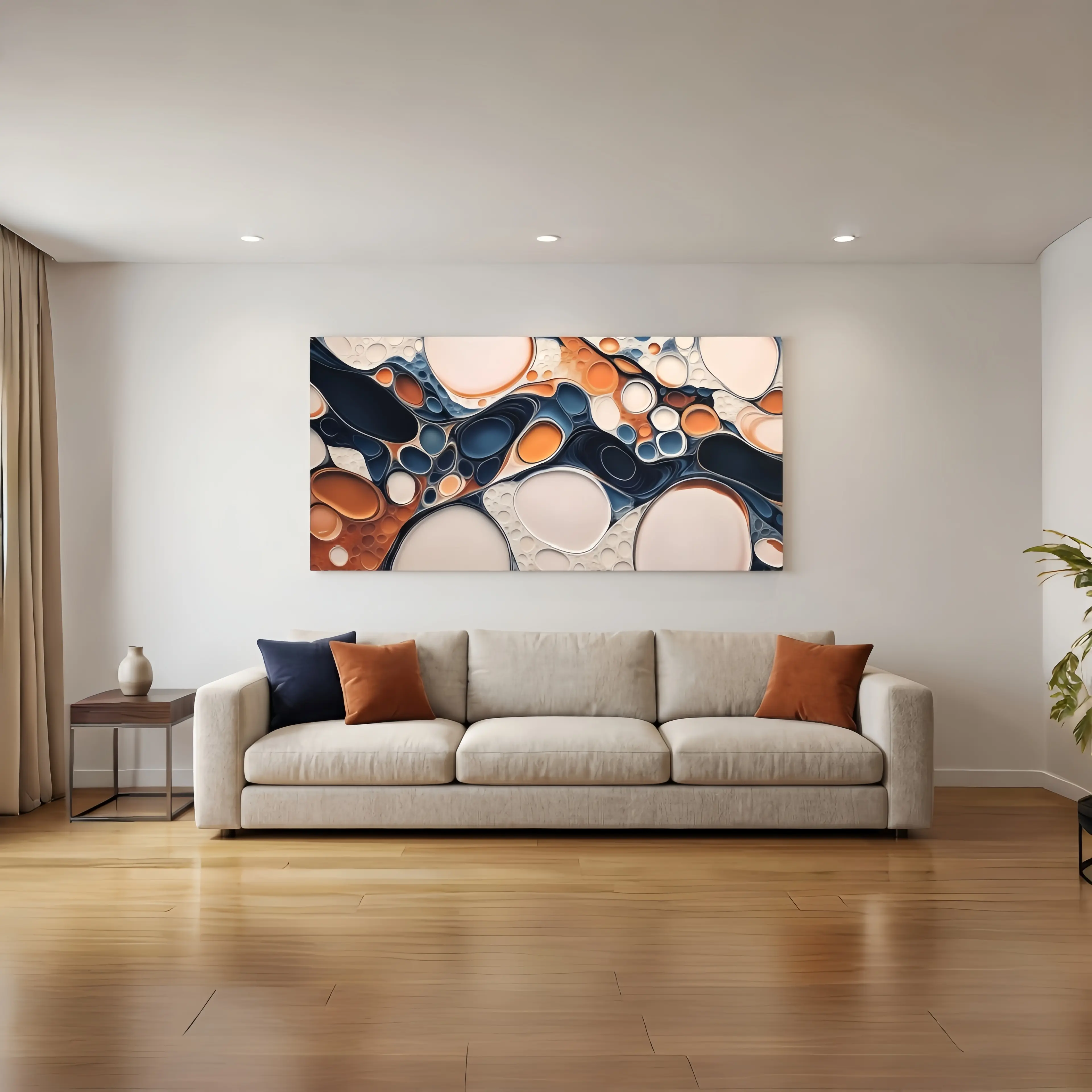Modern abstract bubble wall art with a vibrant white, blue and orange geometric design - framed canvas decor for your living room, bedroom or office - solid wood frame, easy to hang, bedroom wall art| abstract wall art| canvas wall art