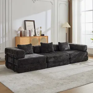 Niccae Convertible Floor Sofa Bed Chenille Modular Sectional No Assembly for Living Room Bedroom Space Saving Multi Purpose Furniture