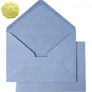 20/50 Pieces of High-end Fog Blue Envelopes Including (10/25 Envelopes+10/25 Gold Stickers) Eco-friendly Envelopes Suitable for Invitation Letters, Greeting Cards, Birthday Party Cards, Office Christmas and Halloween