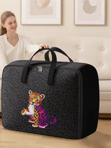Cheetah Pattern Storage Box, Space-Saving Large Handheld Organizer, Ideal for Moving, Travel, Camping, Dormitory, Bedroom