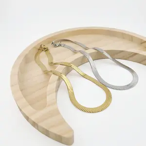 FWJ - STAINLESS STEEL JEWELRY-7MM SILVER HERRINGBONE NECKLACE-16"