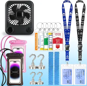 Cruise Essentials 2026, Cruise Must Haves Kit for Women & Men, Includes 4800mAh Rechargeable Portable Fan, 4 Magnetic Hooks, 2 Cruise Lanyards, 5 Luggage Tags, 2 Towel Bands, 2 Waterproof Phone Pouches, Cruise Ship Travel Accessories & Vacation Essentials