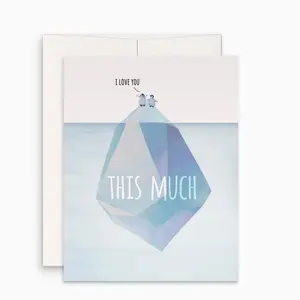 Happy Anniversary Card For Him -  I Love You This Much Like Iceberg Penguins Love Cards - Cute Penguin Valentines Day Card