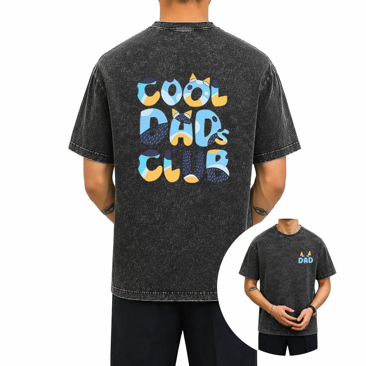Bluey Cool Dads Club Double-Sided Tee Funny Dad Gift Cartoon T-Shirt For Men Top Casual Shortsleeve Streetwear CrewneckGift, All Seasons
