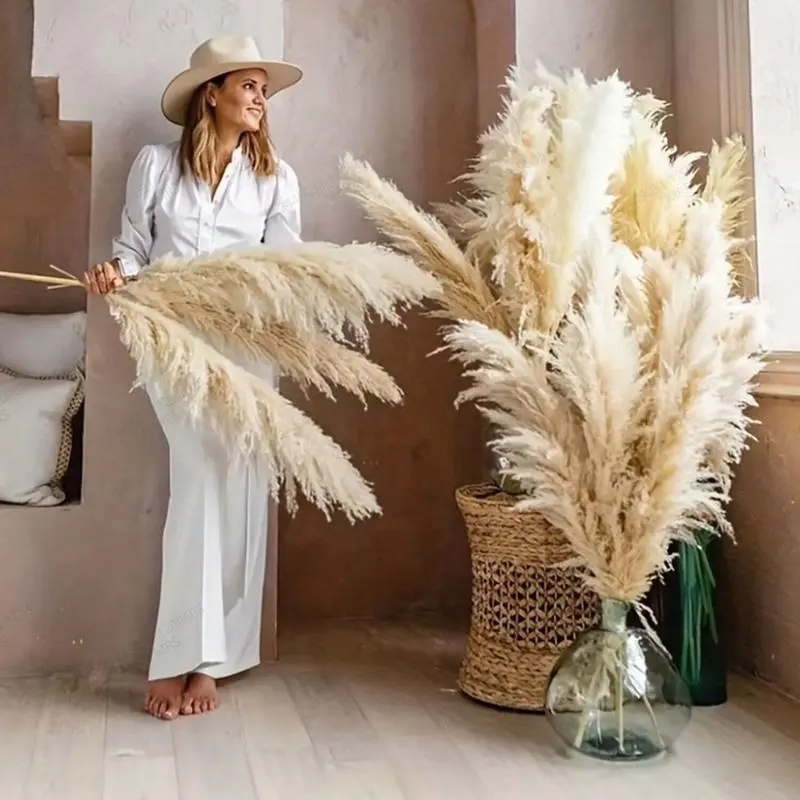 45-in Large Pampas Grass  - Natural Boho Decorative Flower Arrangement, Floral Arrangement Centerpiece for Home Dining Table, House Decor, Room Decor, Wedding Party Flowers