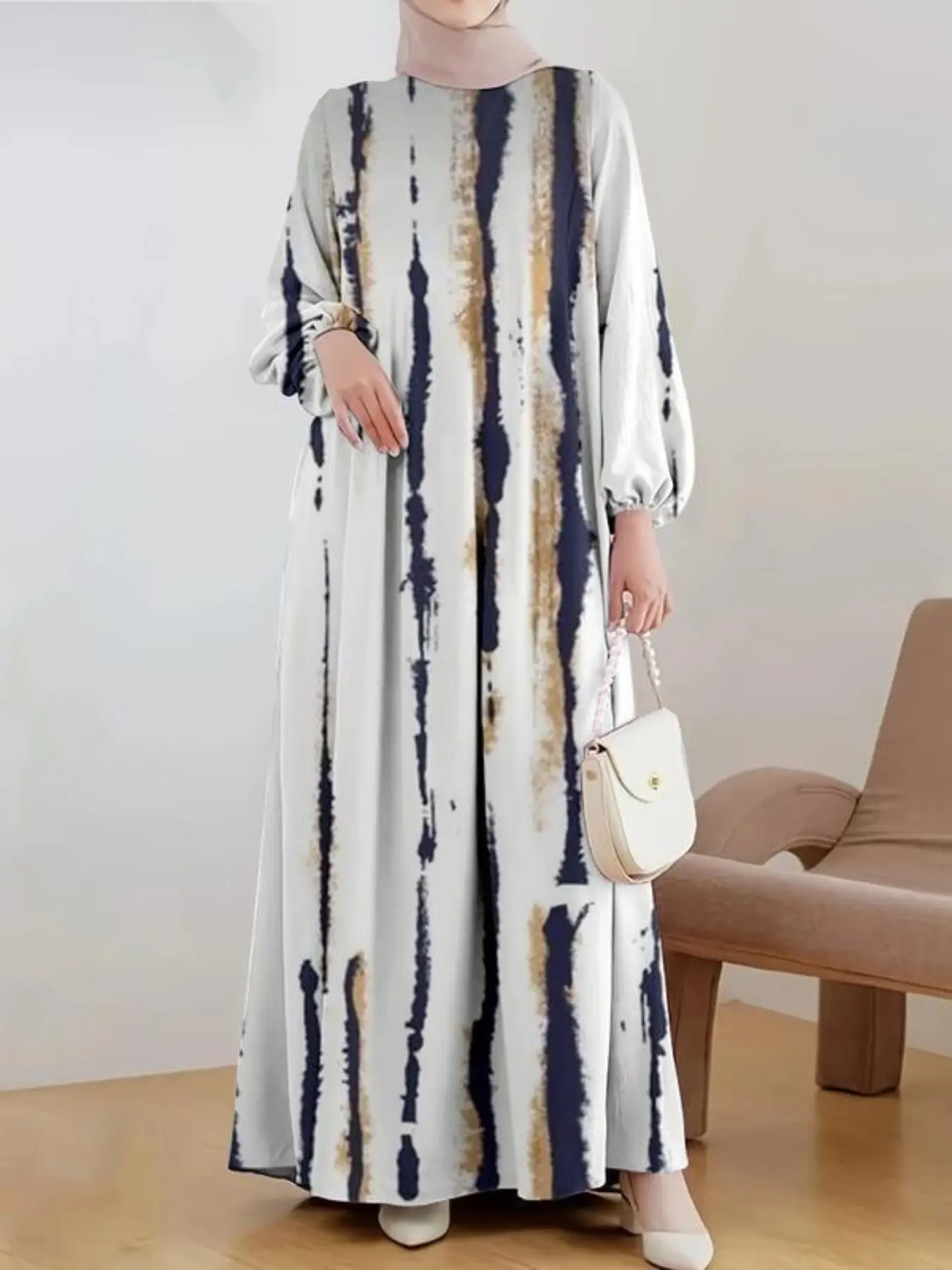 New Striped Long Dress for Women, Loose Fit Fashionable Dress, Casual Kaftan Dress, Tunic Dress, Vacation Style Commuter Long Sleeve Dress, Elegant Casual Wear
