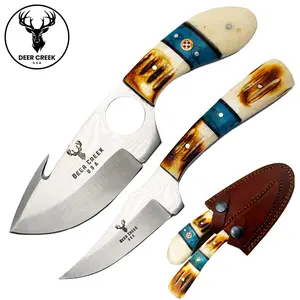 7.25" Deer Creek 2PCS Hunting Knife Set with Leather Sheath Tools Well Designed Blades Hand Tools Fruit Outdoor Game Kitchen Knives