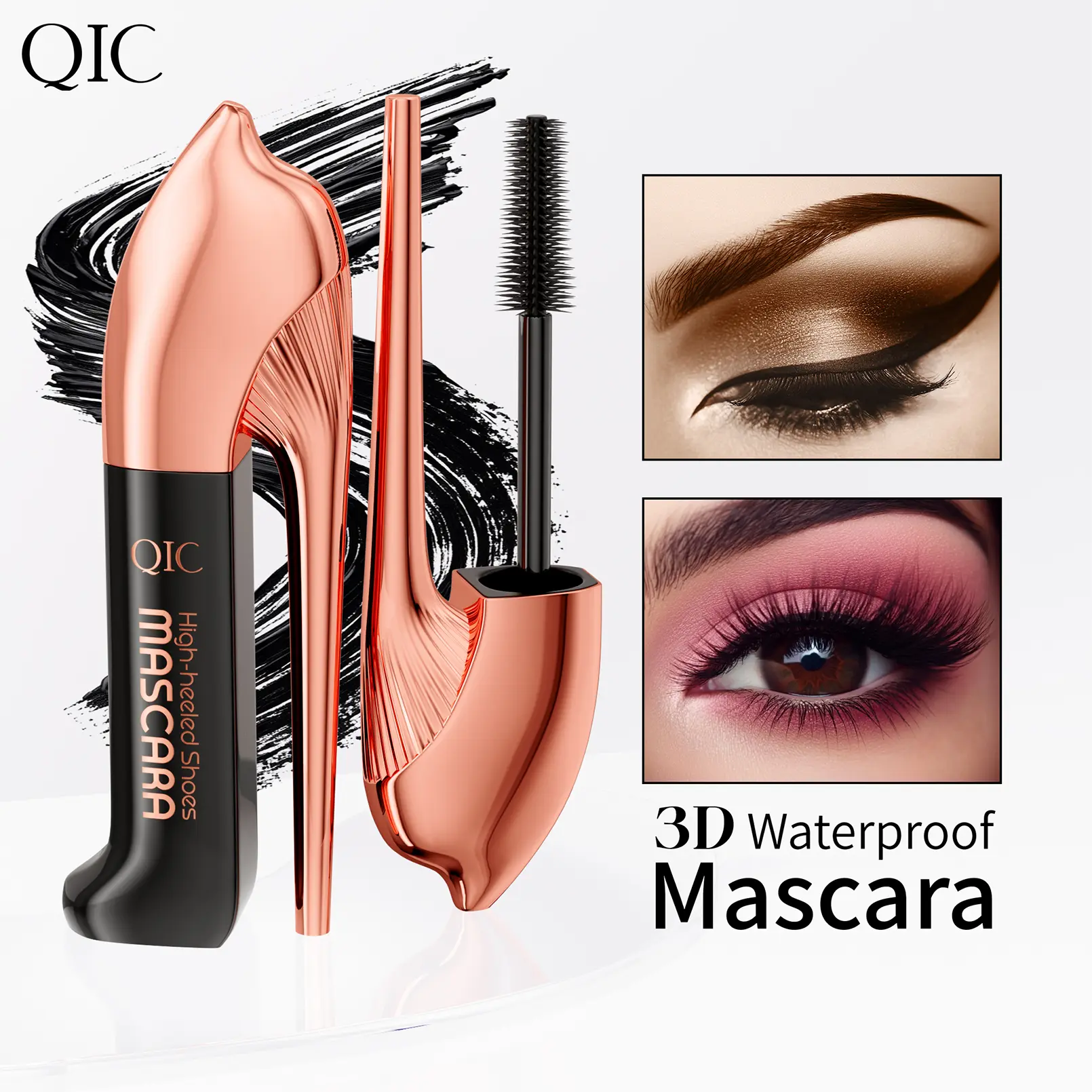 QIC 4D Silk Fiber Mascara – Voluminous, Lengthening, Long Lasting, All-Day Stay, False Lash Effect, Smudge-Proof for Full, Thick, Long Eyelashes, Voluminous Mascara, Lengthening Mascara