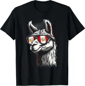 100% Cotton Peru Alpaca Portrait Sunglasses Peruvian Flag Peruvian Pride T-Shirt