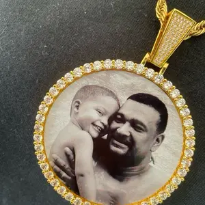 [ICE HUE]18K Gold Vacuum Plated Copper with 5A+ Sri Lanka Zircon Customizable DIY Photo Pendant With Necklace Miami Italy Mexico & Micro Inspired for Women & Men Luxury Jewelry,Daily Wear,Casual Fashion,Gift Idea,,Classic,Hip Hop,Simple,Sporty