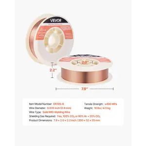VEVOR Solid MIG Welding Wire, ER70S-6 0.035-inch 10 LBS, Low Spatter Mild Steel Welding Wire with High Deoxidizers for All-Position Gas Shielded Welding