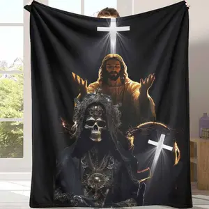 Religious Flannel Blanket Sacred Cross and Divine Light Print Soft Cozy Warm Durable Decorative Throw Perfect for Church Home Prayer Room Holiday Gift