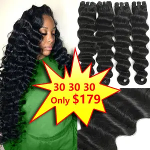 Karlami Loose Deep Wave 3/4 Bundles 12A Grade 100% Unprocessed Brazilian Virgin Hair Weave Bundles Double Weft For Black Women