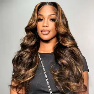 AFRIBYE 30 Inch Unprocessed Brazilian Virgin Human Hair Lace Frontal Wig, 13x6 FB/30 Highlight Body Wave, 200 Density, Pre-Plucked Edge, Tangle-Free, Natural Hairline, Soft Bouncy Texture, Unisex Wear for Women, Glueless Frontal Wig, Heat Resistant tiktok