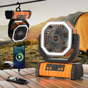 OGERY Rechargeable Camping Fan with LED Light, Portable Multi-functional Fan with 360° Rotating Hook, Oscillating Emergency Camping Fan Cordless Rotatable Battery Powered Lightweight