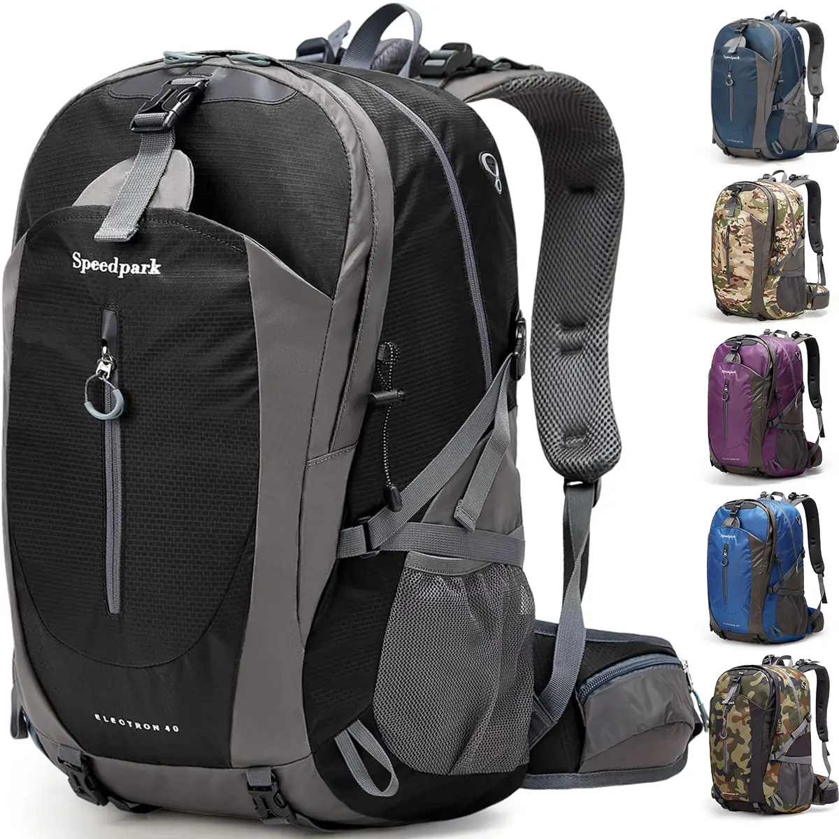 SPEEDPARK 40L Unisex Durable Outdoor Hiking Backpack, Multi-Compartment Waterproof Daypack with Rain Cover for Camping, Trekking, Travel, Multi Compartment Backpack,