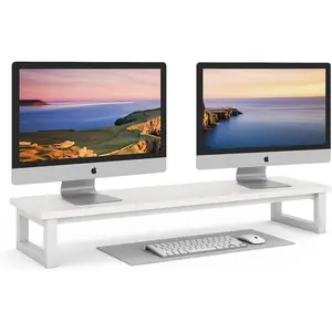 Dual Monitor Stand Riser, 39Inch Large Monitor Stands for 2 Monitors, Computer Monitor Stand, Wooden Desktop Oraganizer Shelf for Office Desk Computer Laptop TV