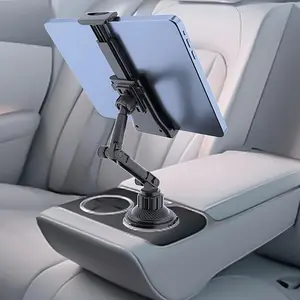 2-in-1 Car Cup Holder Mount for Tablets & Phones - Rotatable Adapter, Fits 4-14" Devices, Perfect for Safe Driving and Effortless Device Switching