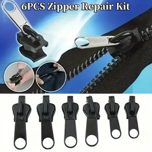 6pcs Instant Zipper Repair Kit, Universal Design, Multiple Sizes, Easy Clothing Fix, Portable for Quick Fixes, Essential Sewing Tool Set