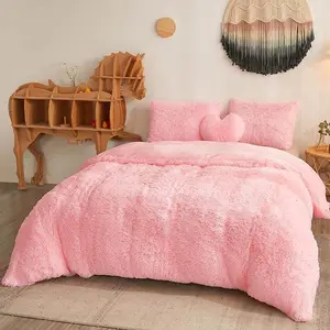 Shaggy Plush Duvet Cover Set, Ultra Soft 3 Pieces Fluffy Faux Fur Comforter Cover Set, Fuzzy Bedding Set(1 Furry Duvet Cover + 2 Pillow Shams), Zipper Closure(Queen, Black)