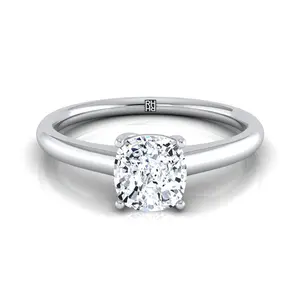 Contemporary Comfort Fit Flat Shank Solitaire Cushion Engagement Ring Setting in Platinum