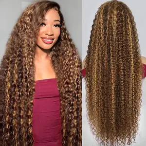 Deep Wave human hair wig Highlight Ombre Lace Front Wig Human Hair 13x6 HD Honey Blonde 4/27 Deep Wave Lace Front Wigs Human Hair 180 Density  Wigs Human Hair Pre Plucked