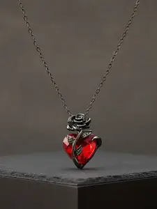 Unisex Street Style Heart Shaped Pendant Love necklace, Trendy Rose Design Pendant Necklace, Fashionable Goth Jewelry for Men & Women As Gift, Valentine's Day, Gift, Gothic Mystery Jewelry, Charm Necklace