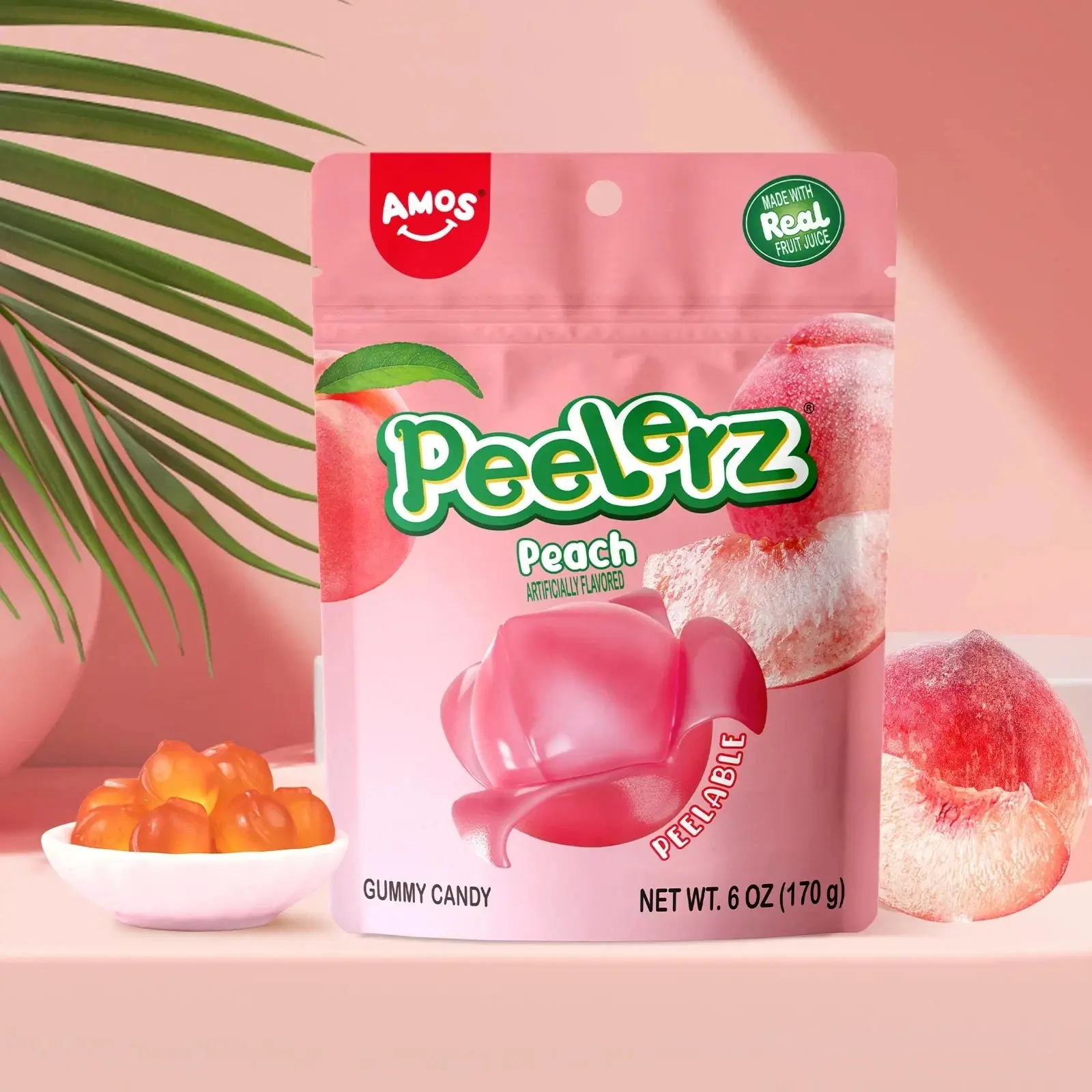 Amos Peelerz Peach Gummy Candy 6oz Bags | 3, 6, 12 Pack Bulk|Viral TikTok Snack