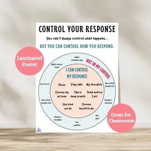 Control Your Response Anchor Chart | Emotional Control Poster | Laminated Social Emotional Learning Chart | Emotional Resilience Classroom Supplies School Supplies