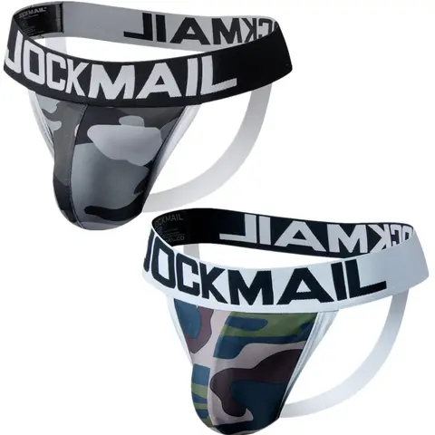 LGBTQ+ Men's 2pcs Camo Print Letter Tape Cut Out Sexy Jockstrap, Casual Sexy Comfy Breathable Thong for Daily Wear, Men's Sexy Streetwear Underwear for All Seasons
