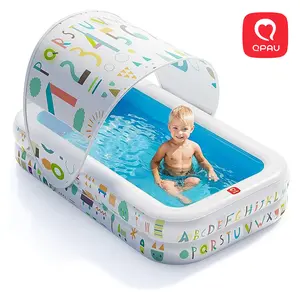 QPAU Kiddie Pool – 65" x 39" Inflatable Pool for Kids & Toddlers, Ball Pit & Baby Pool with Soft Cushioned Floor, Canopy for Sun Protection, Durable Outdoor Play Toys for Backyard & Indoor Use holder Portable Fun Outdoorfun