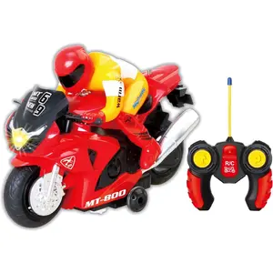 Unleash The Ultimate Racing Thrill | 360 Degree Rotate Spinning RC Race Motorcycle | Remote Control Race Biker with Dazzling Light and Sound Effect for Kids (Red)