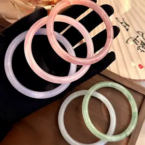 Iced Translucent Chalcedony Bangle Set for Women, Natural Jade Thin Round Bangles, Dainty New Chinese Style Jewelry for Daily Wear