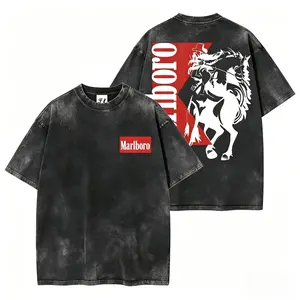 [100% Cotton] [Made in the USA] Washed vintage Marlboro denim hooded sweatshirt, Bohemian Western style, unisex printed pullover, comfortable everyday cotton men's wear, a perfect gift for men.