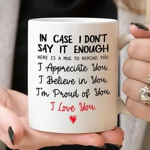 [Romantic Ceramic Coffee Mug] 1pc Romantic Ceramic "I Love You" Coffee Mug - 11oz, Microwave & Dishwasher Safe - Ideal Gift for Valentine'S Day, Birthdays, Party, Anniversaries, Christmas