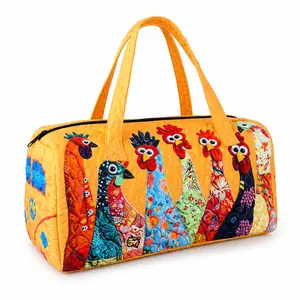 Quilted Rooster Applique Duffel Bag, 21 in Lightweight Travel Tote with Zipper Closure, Soft Lined Weekend Gym Carry Bag for Sports, Outdoor Trips & Daily Use