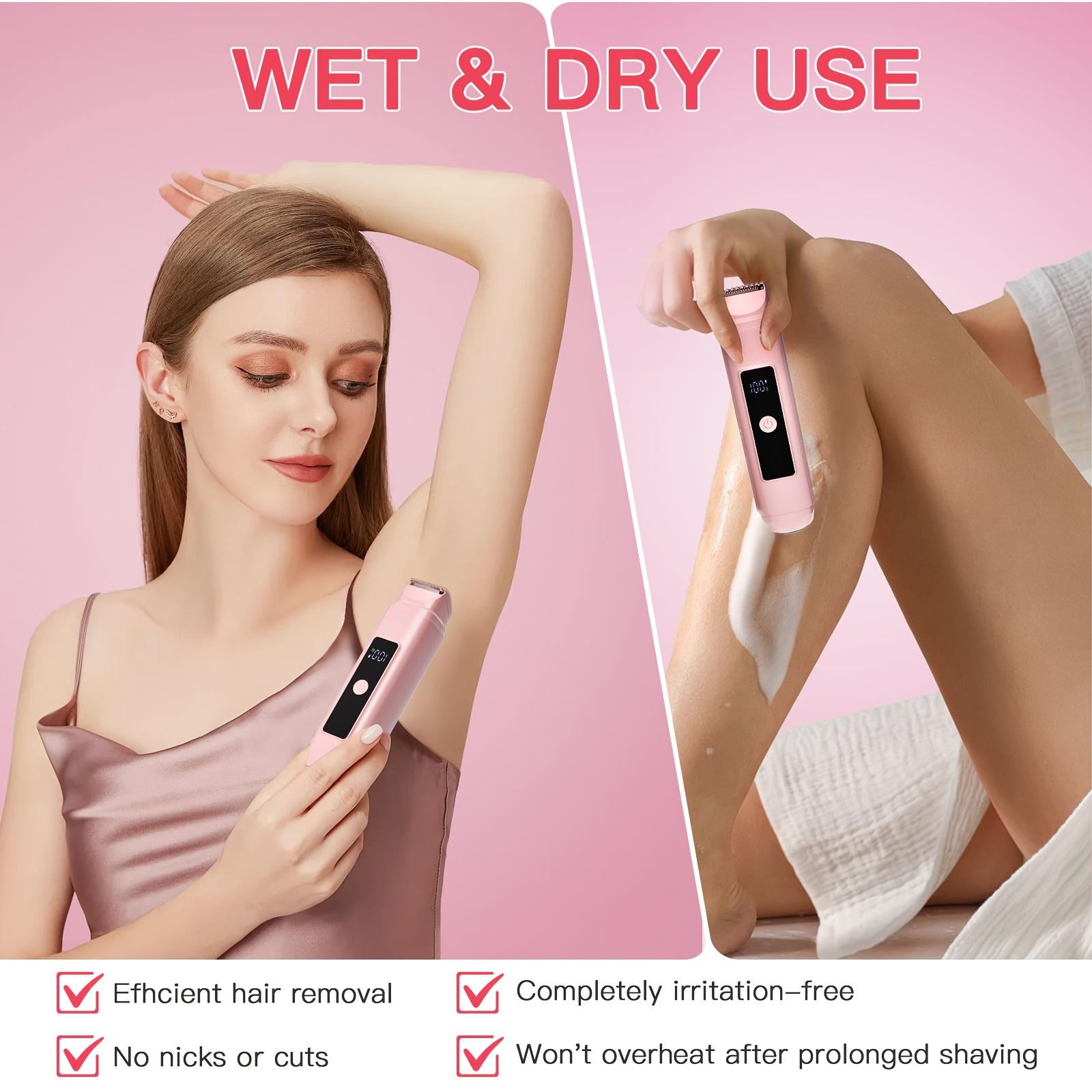 2-in-1 Bikini Trimmer for Women, Bikini Shaver with Dual Heads, Body And Facial Hair Removal, Cordless Electric Razors for Face Chin Pubic Underarm Legs, Pink