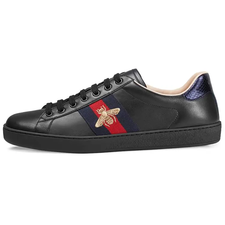 GUCCI Men's Casual Footwear, ACE Bee Embroidery Flat Shoe, Stylish Black Sneakers