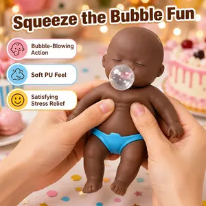 Cute Baby Doll Squishy Toy with Bubble Blowing Action Party Supplies, Slow Rebound Squeeze Fidget for Stress Relief, Sleepy Face Baby Figure Birthday Party Activities Supplies