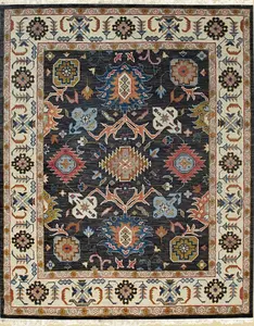 Refined Oushak Charcoal Hand Knotted Wool Rug
