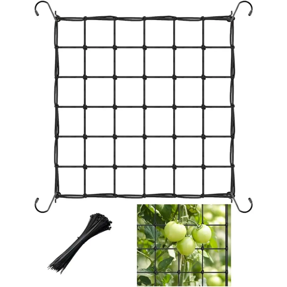 Grow Tent Trellis Net, 3X3FT Elastic Trellis Netting with 4 Hooks, Heavy-Duty Trellis Netting Support for Indoor , Gardening
